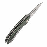 Tenable Link Folding Knife | 3.0" Stonewashed 14C28N Blade | Green Micarta Handle| Triple Stripe Knives Design | B1068A5