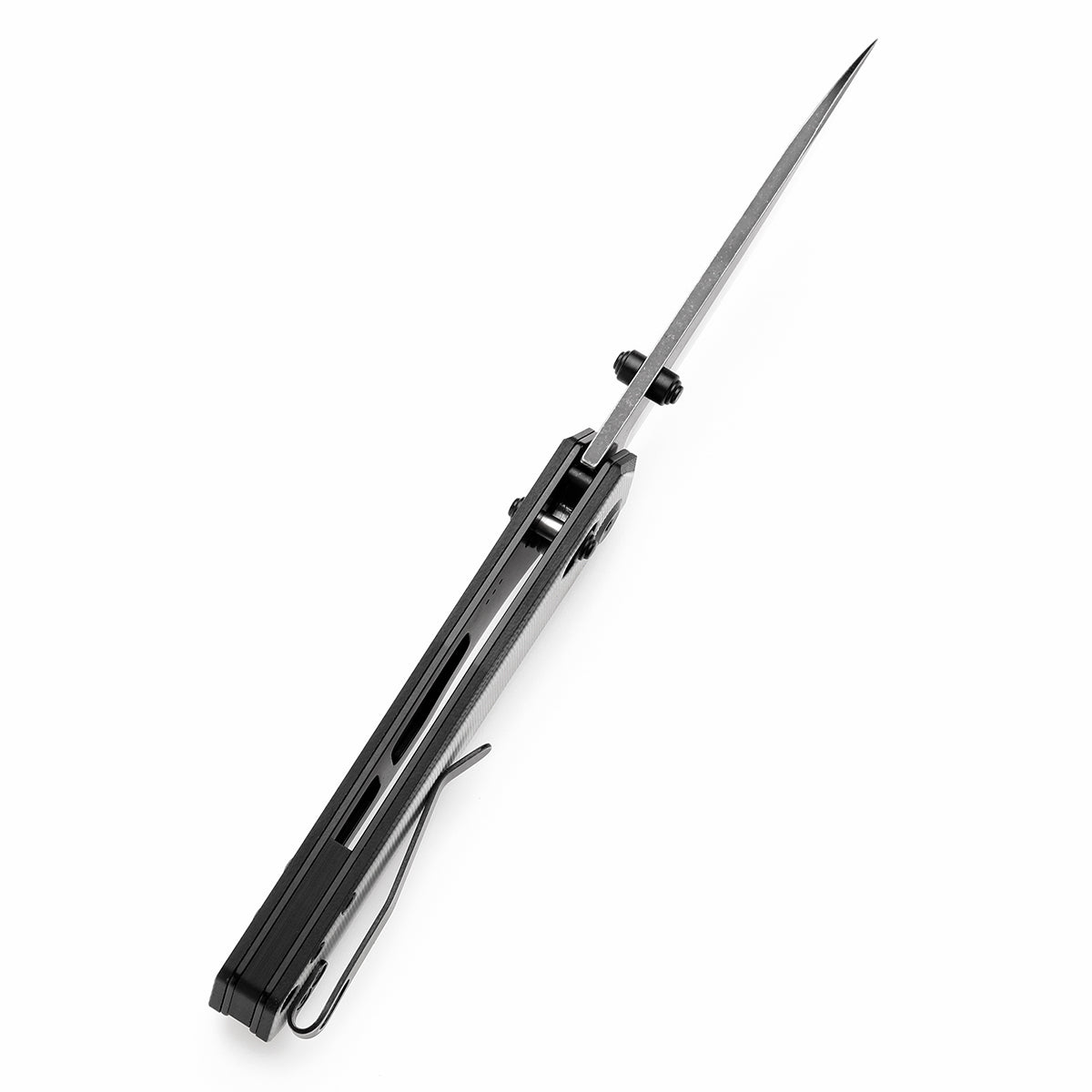 Tenable Beaver Cross Bar Lock Folding Knife Ivory White and Black G10 Handle (3.44'' Blackwash Nitro-V Blade) Kim Ning Design-T1105V2