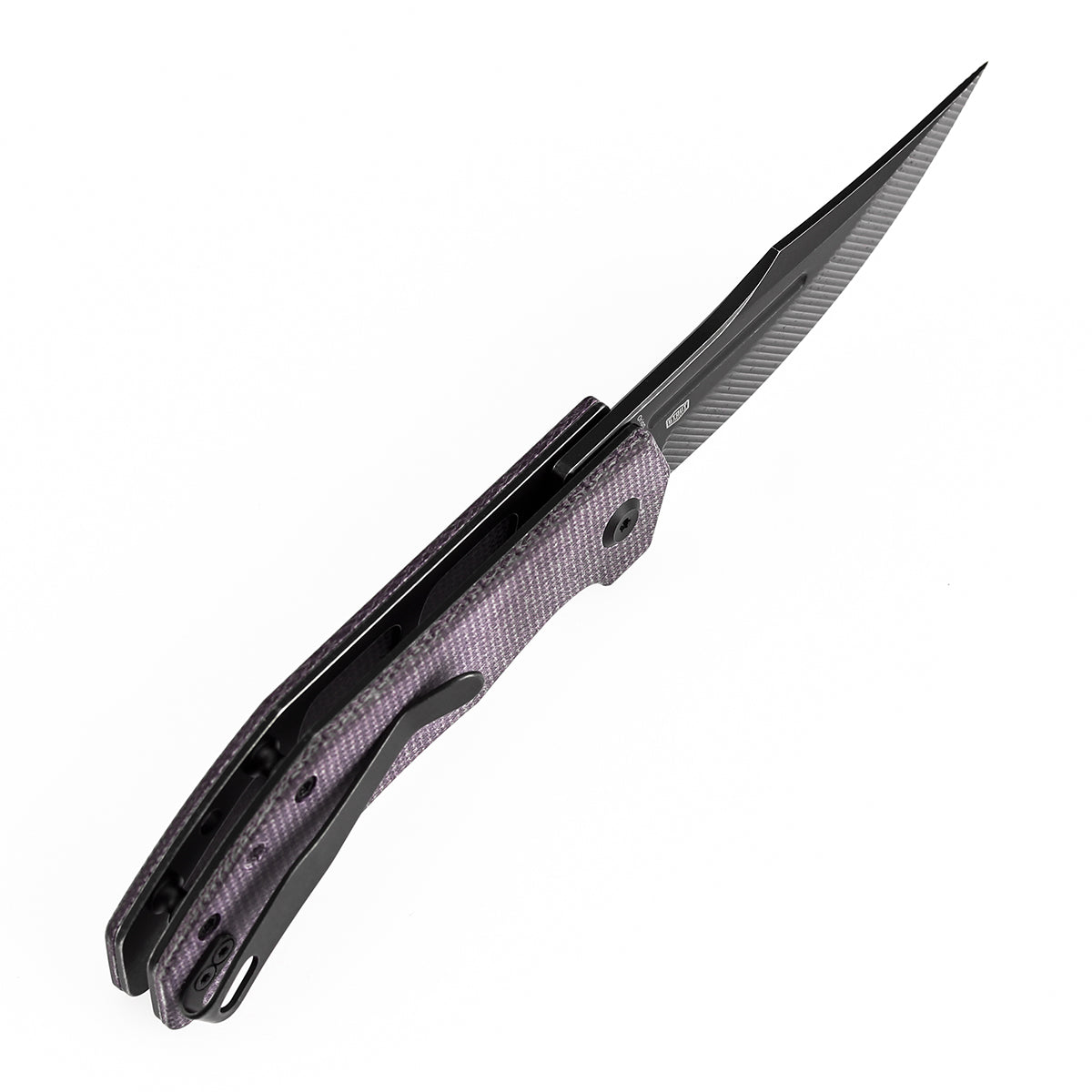 Tenable Orion Flipper Folding Knife | Purple Micarta Handle | 3.07" Blackwash Nitro V with CNC Milling Blade | JB Stout Design | B1089C1