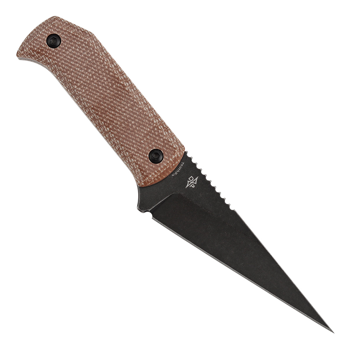 Pre-Order：Ships by Aug. 20  | Tenable ToothPik Fixed Blade | 3.04” Blackwash 14C28N Blade | Brown Micarta Handle | Pinkerton Knives Design - G020A2