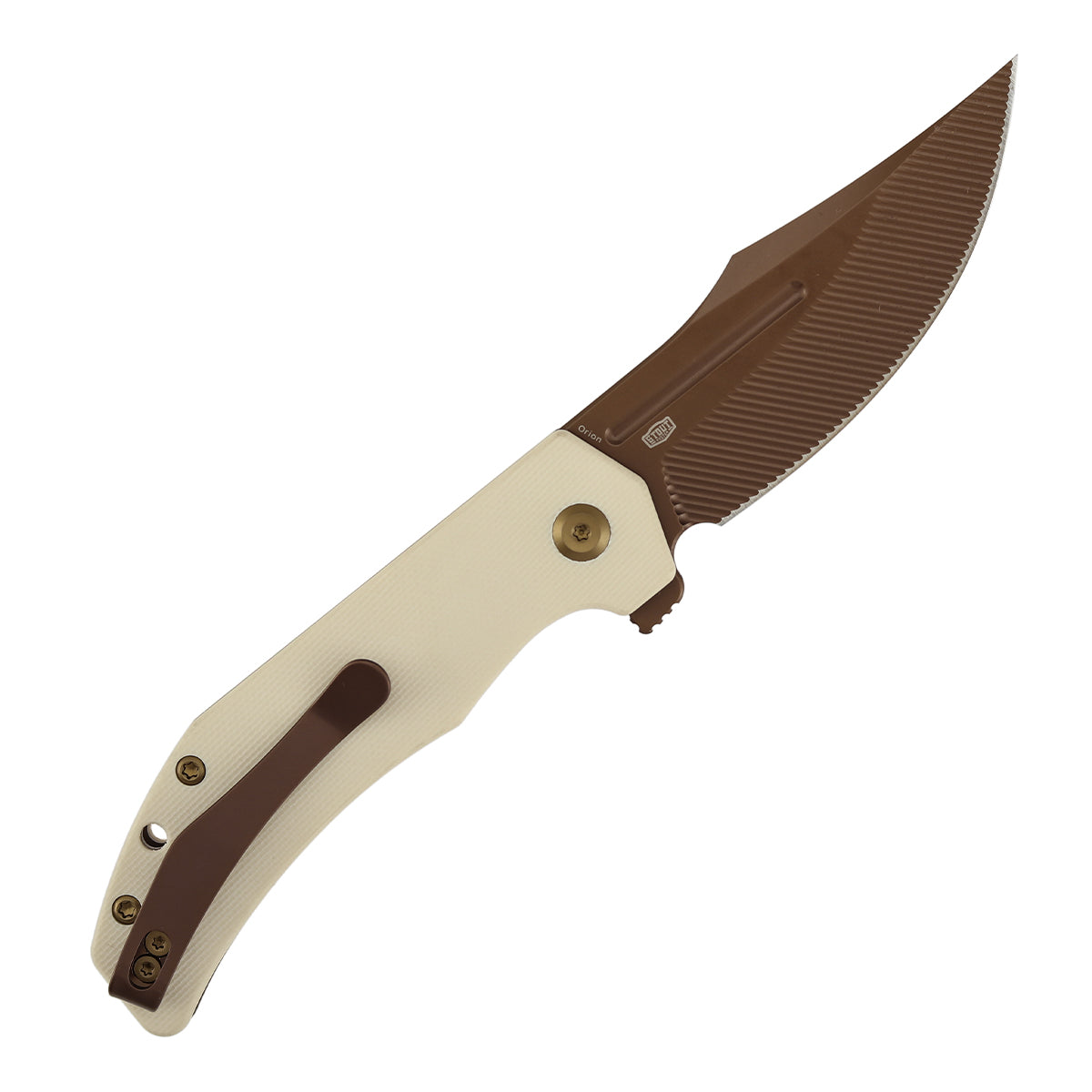 Tenable Orion Flipper Folding Knife | Ivory White G10 Handle | 3.07" Rose Gold Nitro V with CNC Milling Blade | JB Stout Design | B1089C5