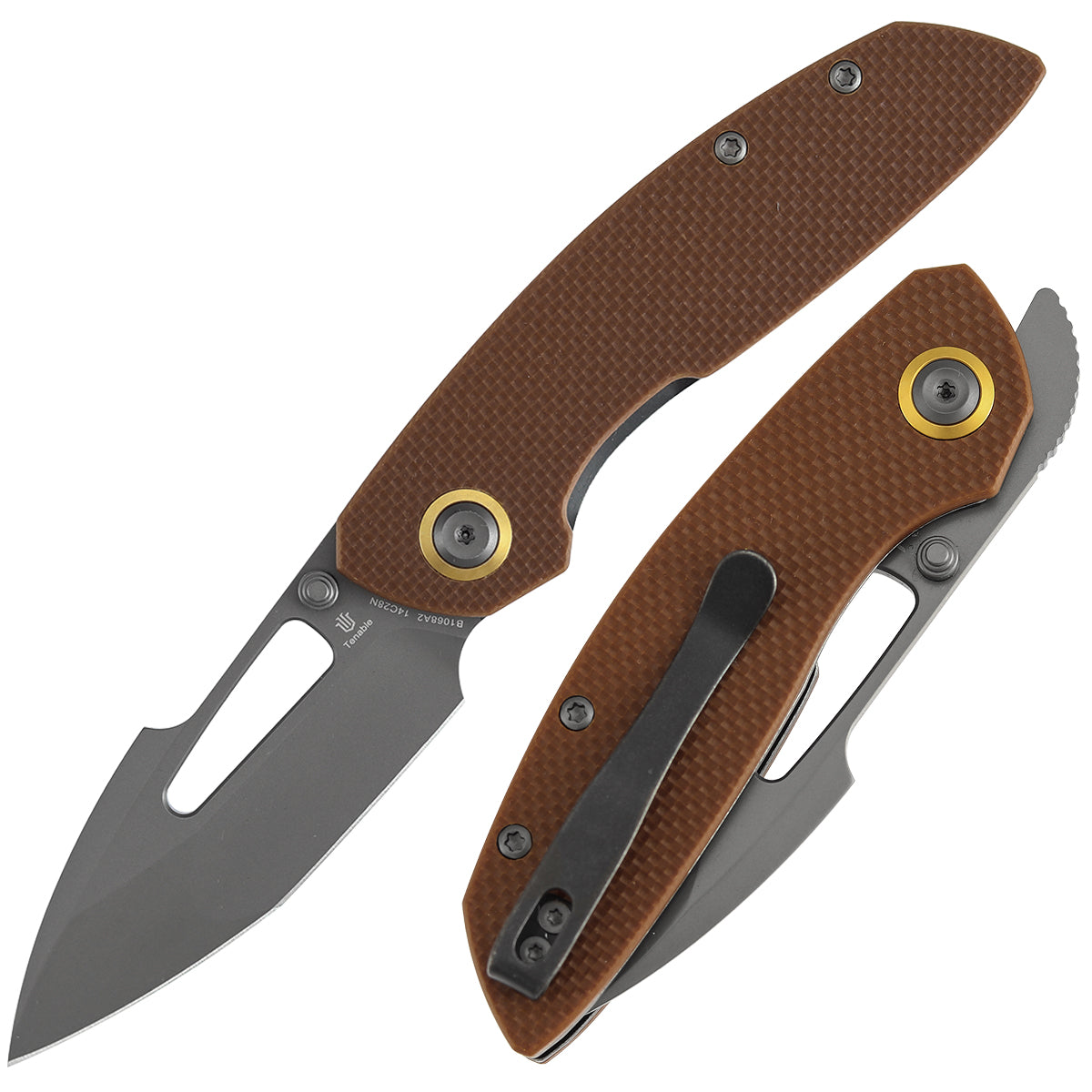 Tenable Link Folding Knife | 3.0" Gray TiCn Coated 14C28N Blade | Brown G10 Handle| Triple Stripe Knives Design | B1068A2
