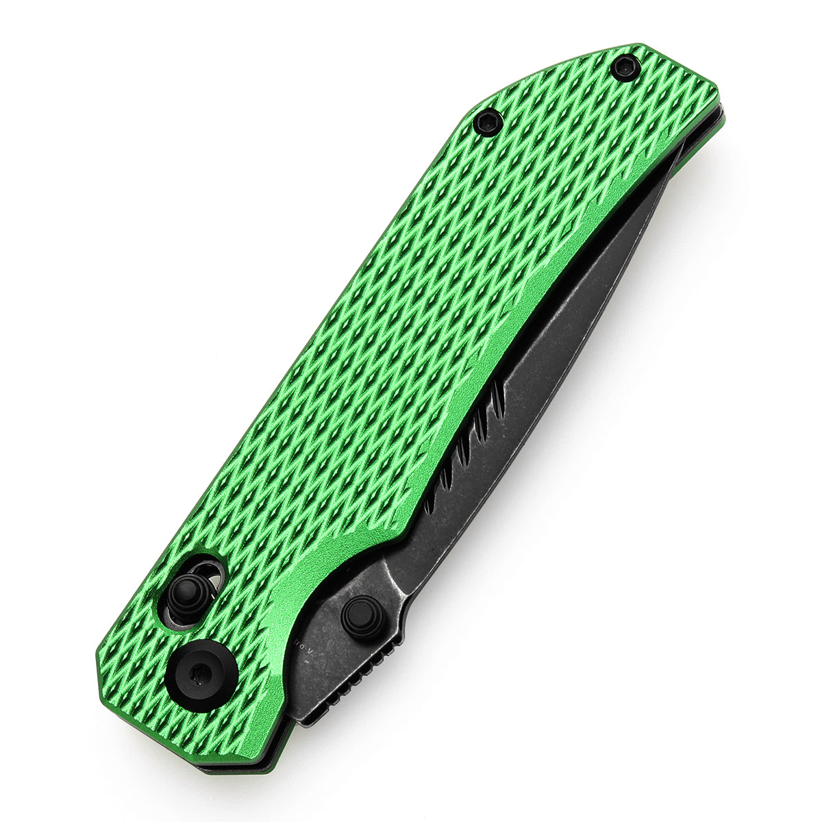 Tenable Eaglestrike Cross Bar Lock Folding Knife Green Anodized Aluminum with Diamond Pattern Handle (3.73'' Blackwash Nitro-V Blade) James Lowe Design-T1095V3
