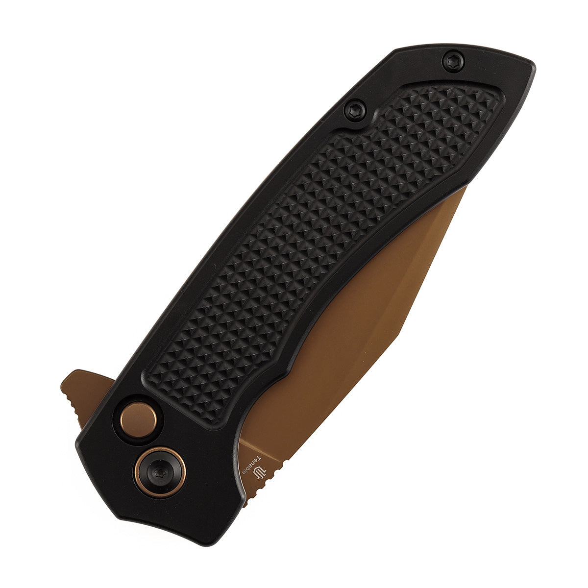 Tenable Entity - Button Lock - 3.52'' Rose Gold 14C28N -Black Aluminum with Checkered Texture - Nalu Knives Design - B1036F1