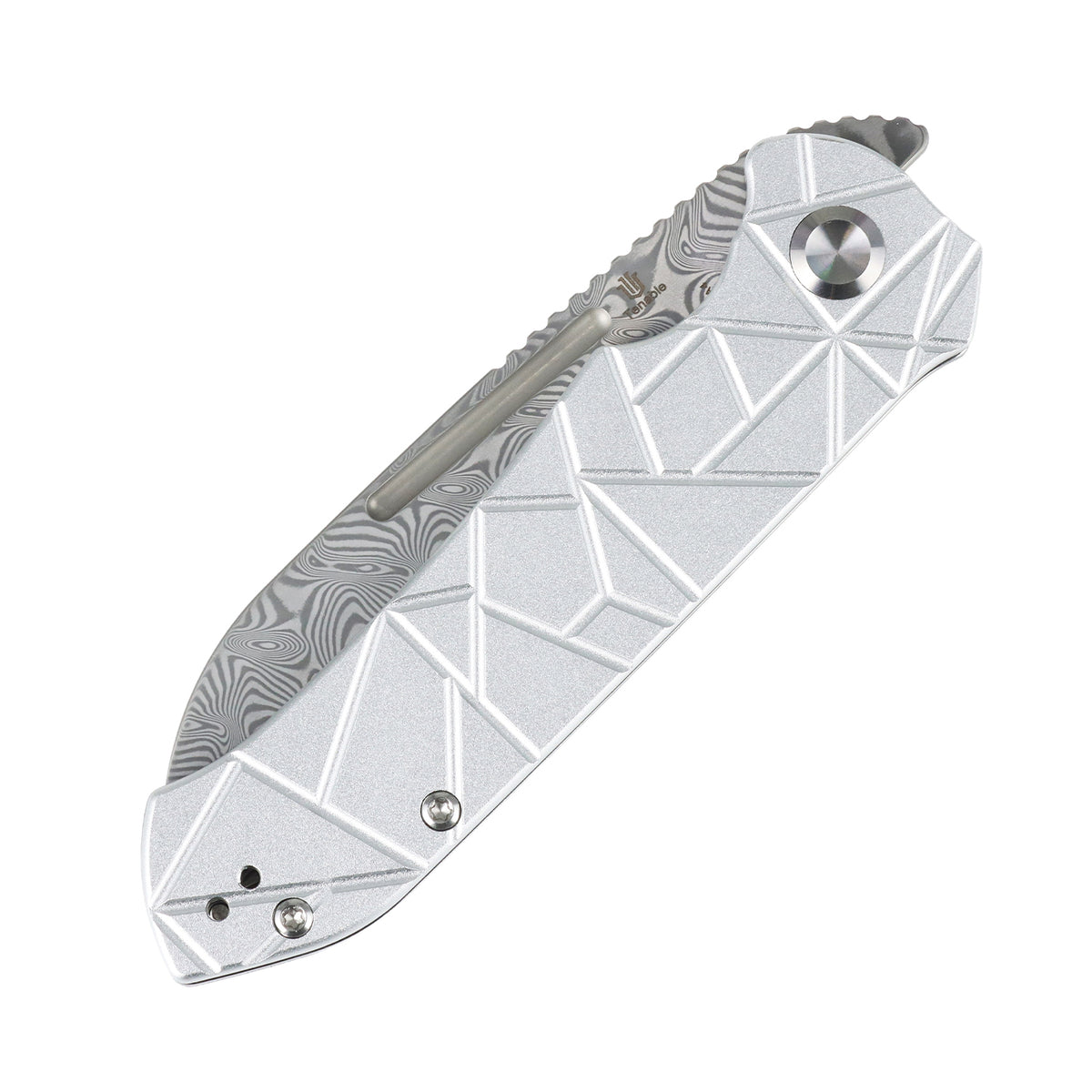 Tenable Rango Folding knife | 3.41" Water Ripple Damascus Blade | Silver Aluminum Handle | Steven Kastner Design -B1120A4