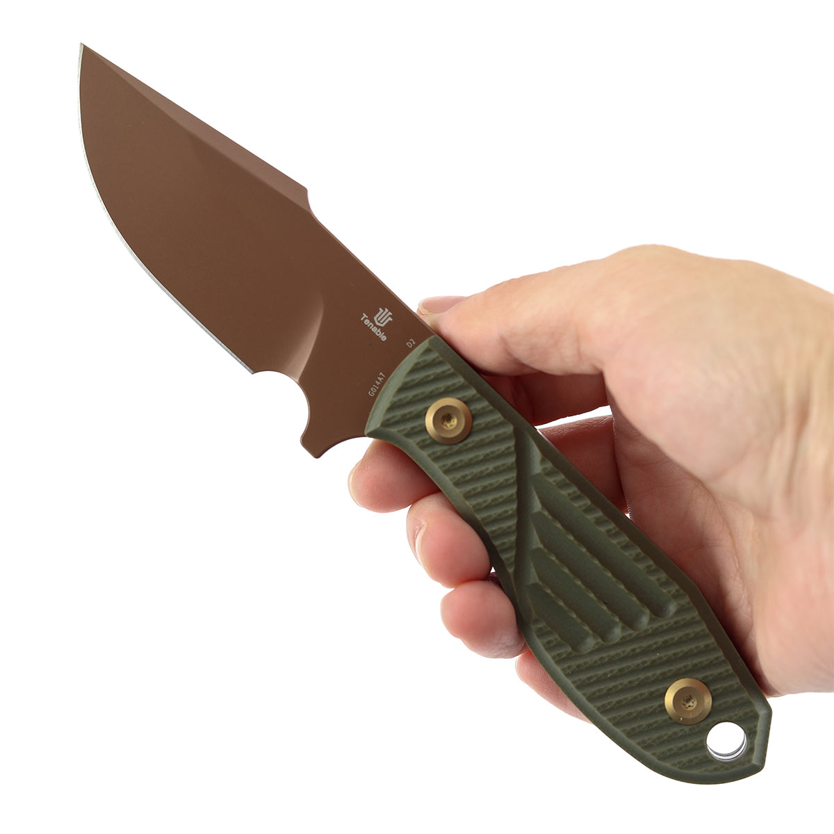 Tenable Tiny Dancer Fixed Blade Knife | 3.17" Rose Gold D2 Blade | Olive Green G10 Handle | JB Stout Design | G014A7