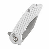 Tenable Entity - Button Lock - 3.52'' Stonewashed 14C28N - Silver Aluminum with Checkered Texture - Nalu Knives Design - B1036F3