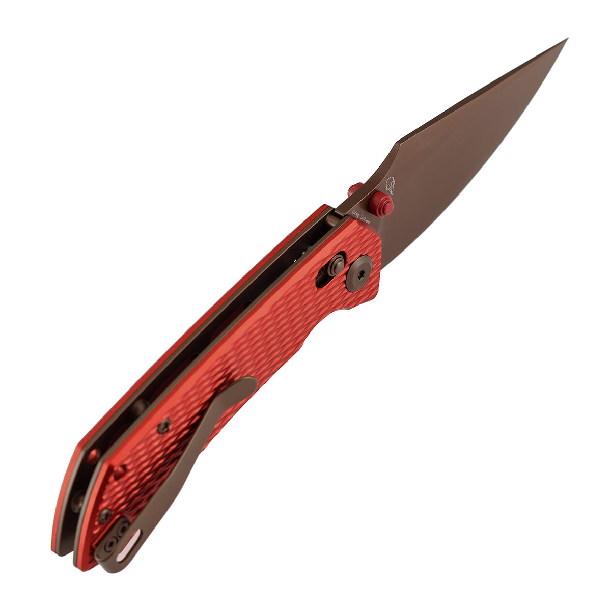 Tenable Fenrir Cross Bar Lock Folding Knife| 3.48'' Rose Gold Nitro V Blade | Red Anodized Aluminum with Diamond Pattern Handle | Sparrow Knife Design| T1034V17