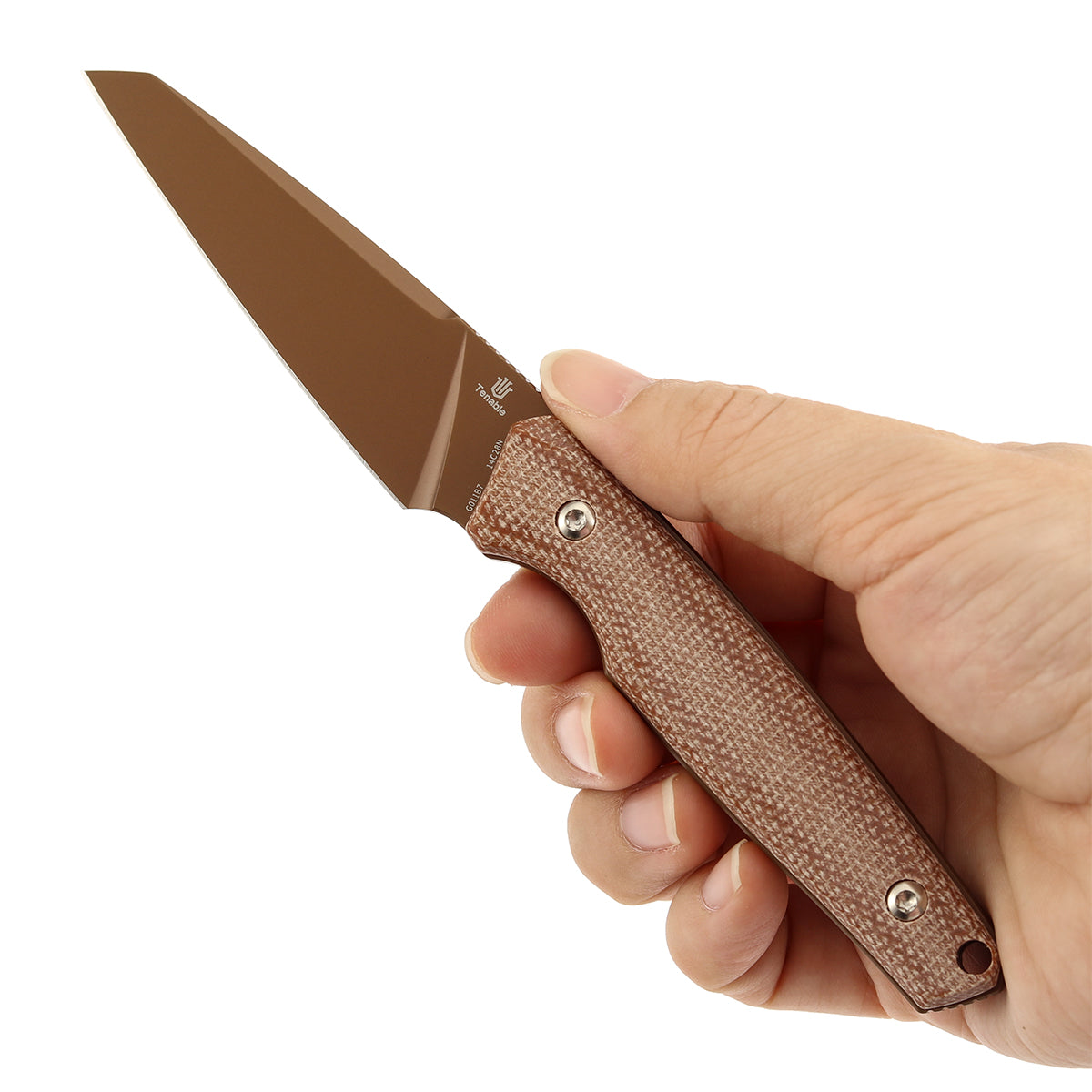 Parr Fixed Blade-- 3.12'' Rose Gold Coated 14C28N | Brown Micarta Handle | Jonathan Styles Design - G011B7