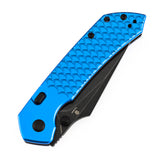 Tenable Fenrir Top Liner Lock Folding Knife| | 3.48“ Blackwash Nitro V Blade | Dark Blue Anodized Aluminum with  Fishscale Texture Handle | Sparrow Knife Design | B1034H92