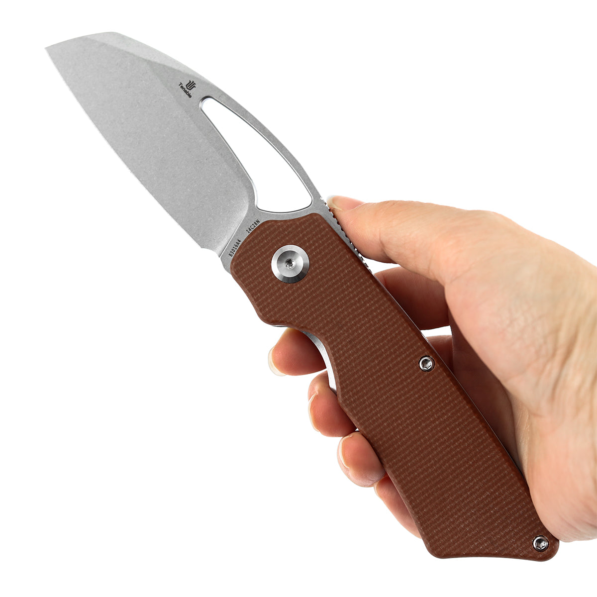 Tenable Goblin L Folding Knife | 3.24'' Stonewashed 14C28N Blade | Brown Micarta Handle | Marshall Noble Design | B3016A4