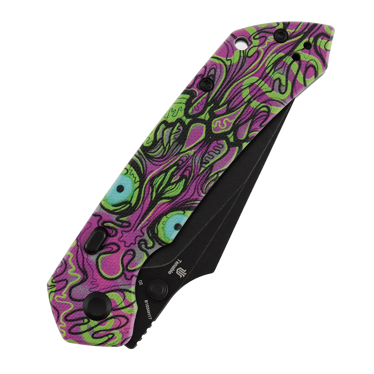Ship from China - Tenable Fenrir Top Liner Lock Folding Knife| 3.4“ Blackwash Nitro-V Blade | Jade G10 with Purple Undead Print Handle | Sparrow Knife Design | B1034H17