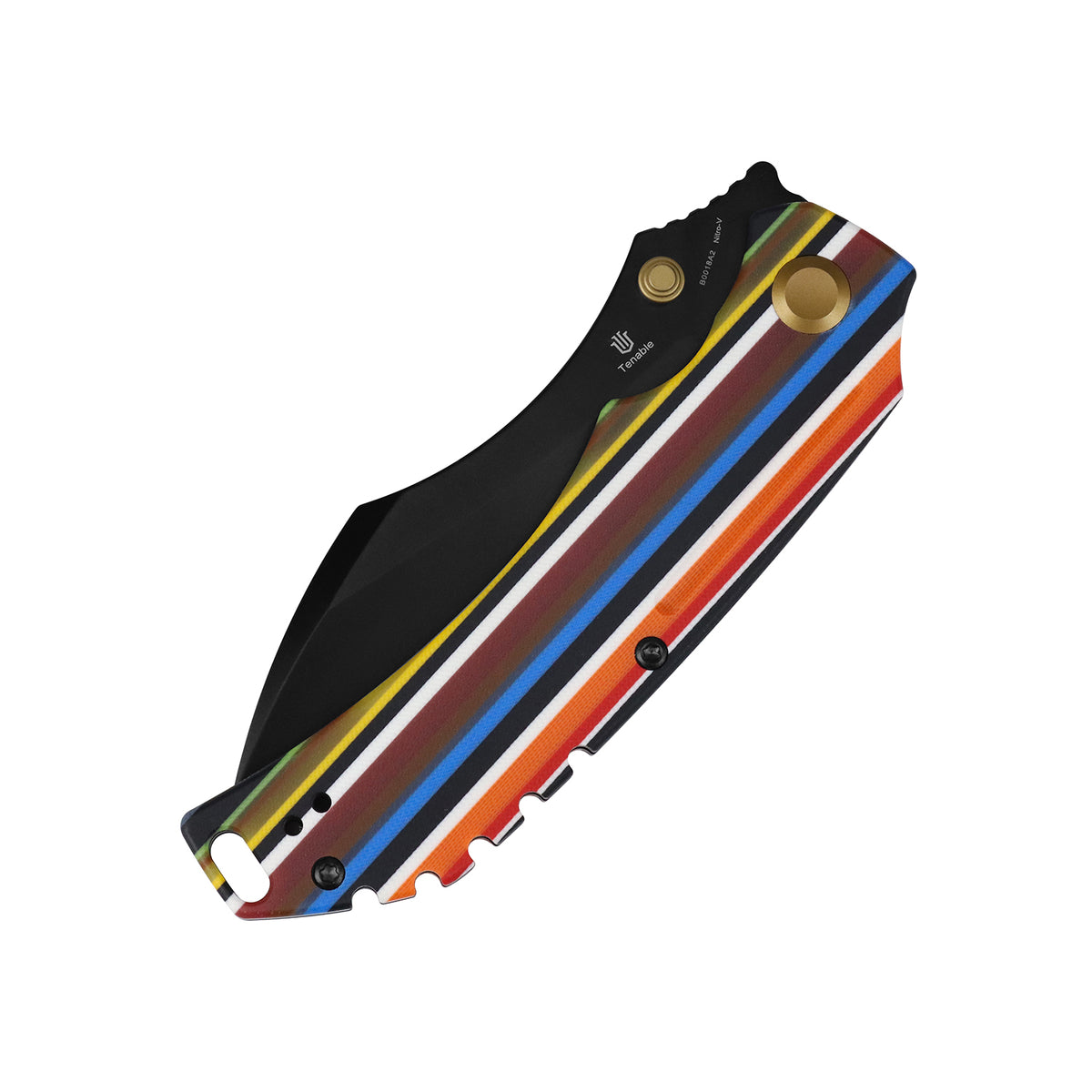 Tenable Pelican XL Folding knife | 3.5" Black TiCn Coated Nitro V Blade | Multicolor Striped G-mascus Handle | Kmaxrom Design Design - B0018A2