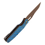 Tenable Tuckamore Folding Knife | 3.54" Rose Gold Nitro V | Blue & Yellow Vortex Micarta | Jonathan Styles Design - B1052A3