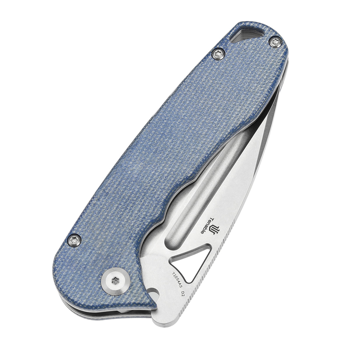 Tenable Bömbur Folding Knife Blue Micarta Handle (3.53''  Stonewashed D2 Blade) Midgards Messer Design--T1054A5