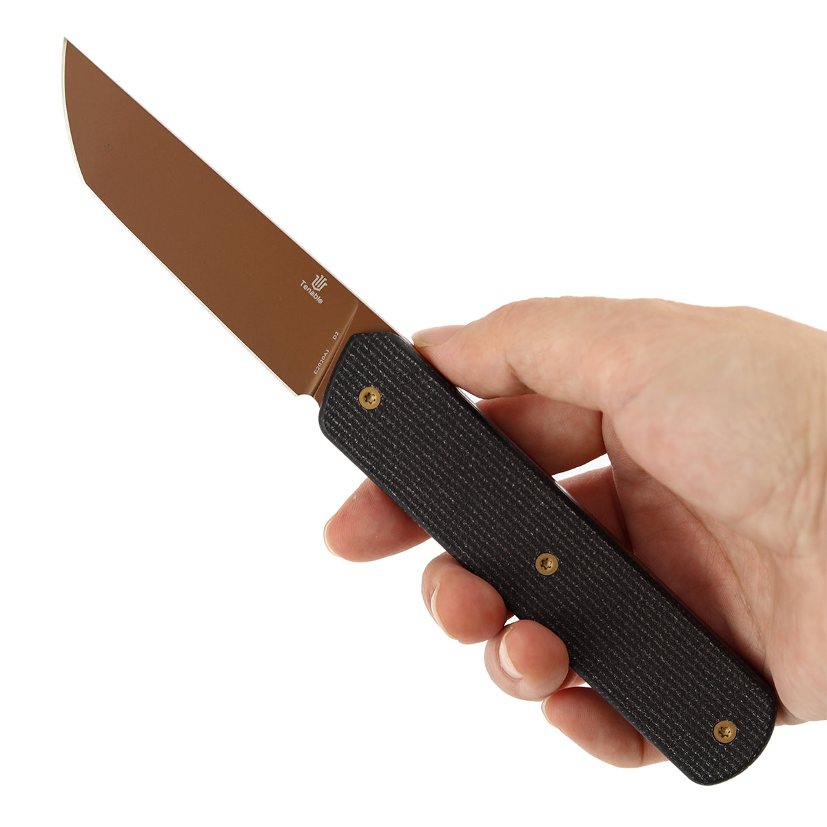 Tenable Foosa Fixed Blade Knife - 3.06'' Rose Gold D2 Blade | Black Micarta Handle | Rolf Helbig - G2020A1