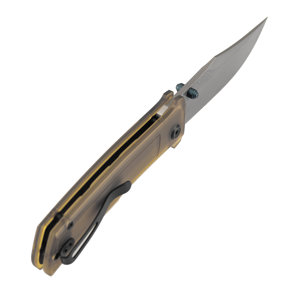 Tenable Bison Folding Knife | 3.24'' Water Ripple Damascus Blade | Amber PEI/Ultem Handle | Ray Laconico Knives Design | B2108A5