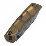 Tenable Kryo Cross Bar Lock | Amber PEI/Ultem Handle | 3.58‘’ Damascus Blade | Kim Ning Design-T1001V10