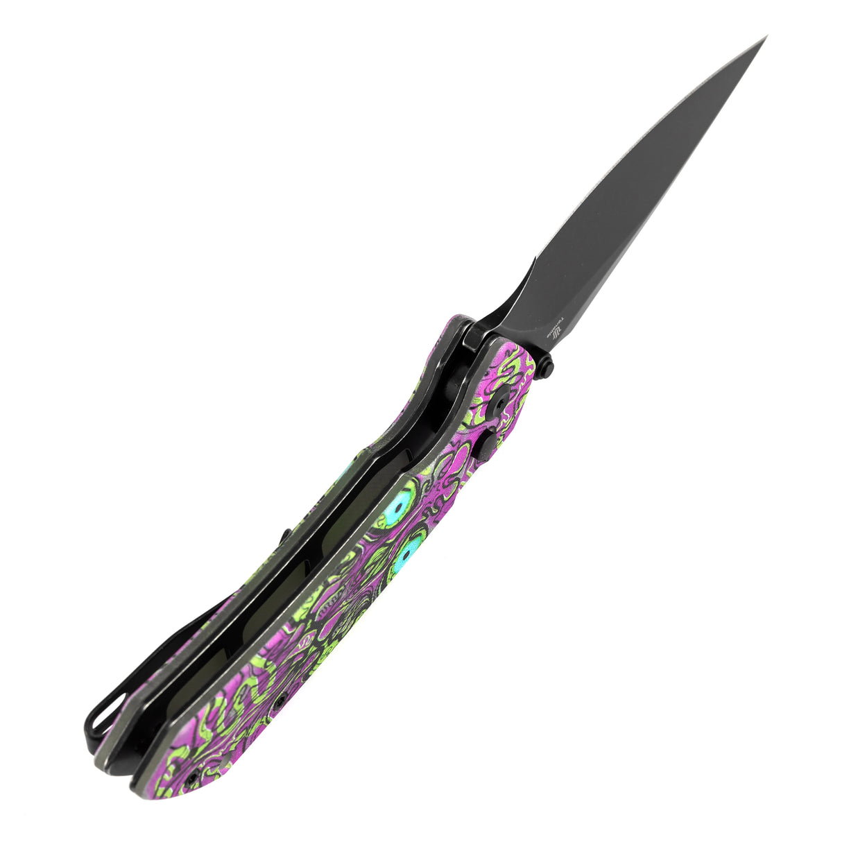 Fenrir Button Lock Knife | Jade G10 with Purple Undead Print Handle | 3.45" Blackwash 14C28N Blade| Sparrow Knife Design | T1034F7
