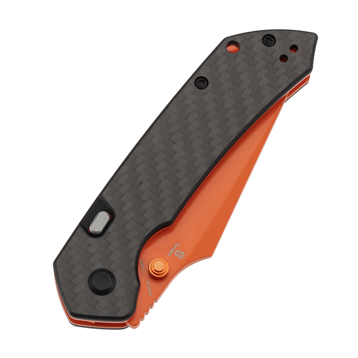 Tenable Fenrir Top Liner Lock Folding Knife|  Twill Carbon Fiber Handle | 3.48“  Orange Coated Nitro V Blade | Sparrow Knife Design | B1034H5