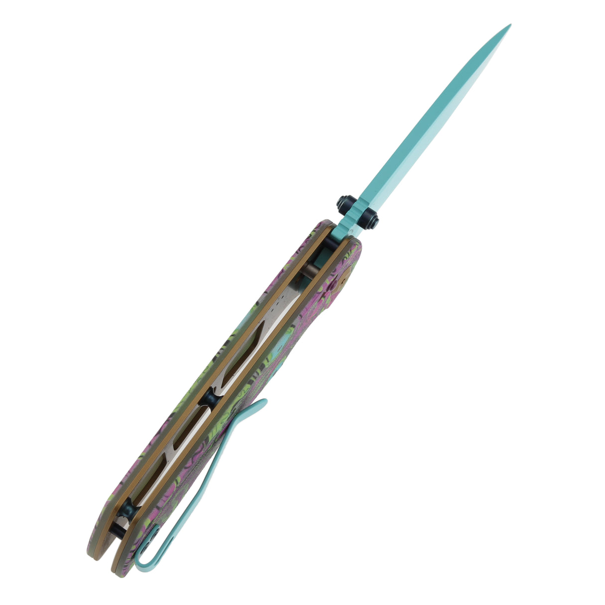 Tenable Kryo Cross Bar Lock Jade G10 with Purple Undead Print Handle | 3.58‘’ Blue Coated 14C28N Blade| Kim Ning Design - T1001V9