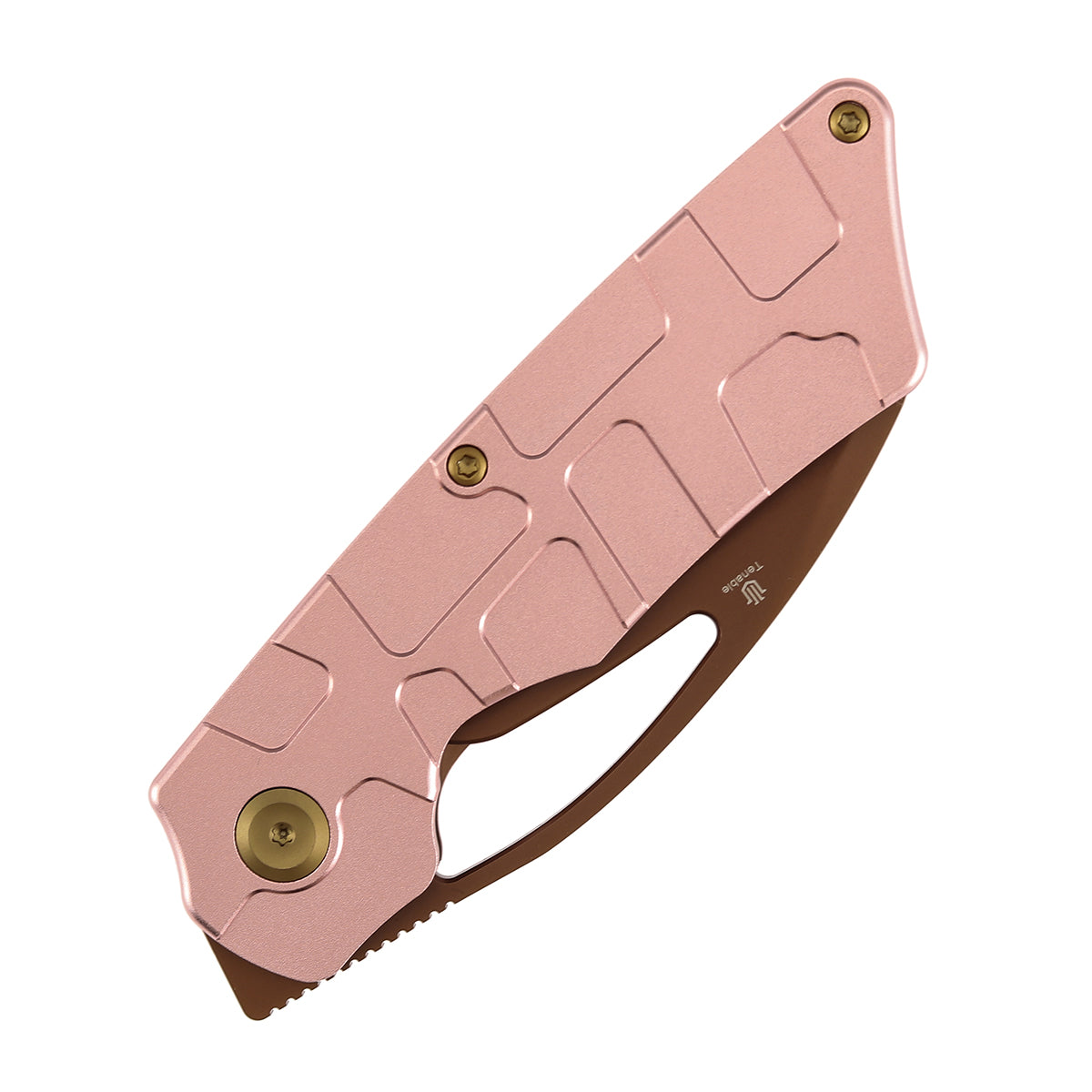 Tenable Goblin L Folding Knife | 3.24'' Rose Gold 14C28N Blade | Rose Gold Aluminum with Amphibian-inspired Geometric Texture Handle | Marshall Noble Design | B3016A1