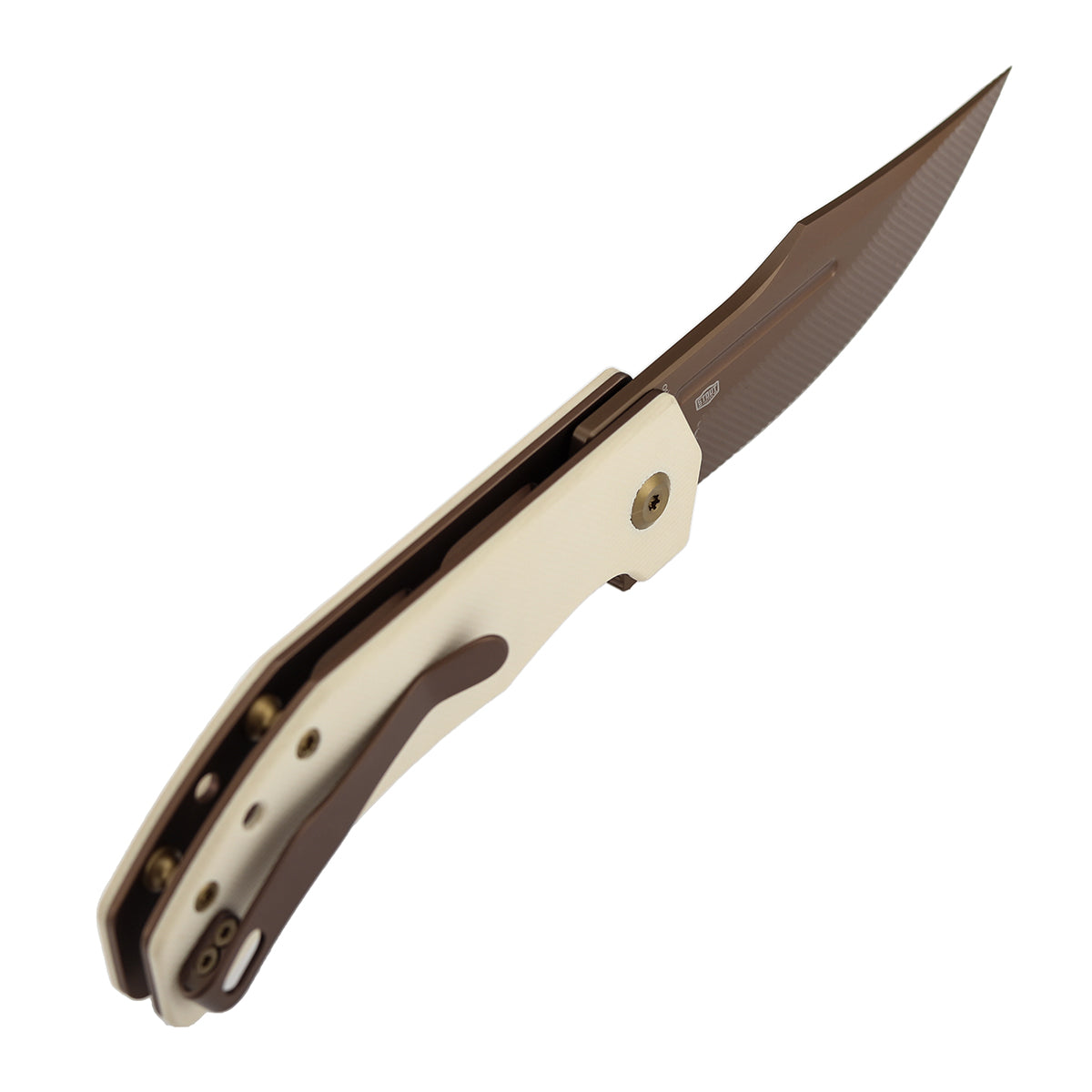 Tenable Orion Flipper Folding Knife | Ivory White G10 Handle | 3.07" Rose Gold Nitro V with CNC Milling Blade | JB Stout Design | B1089C5