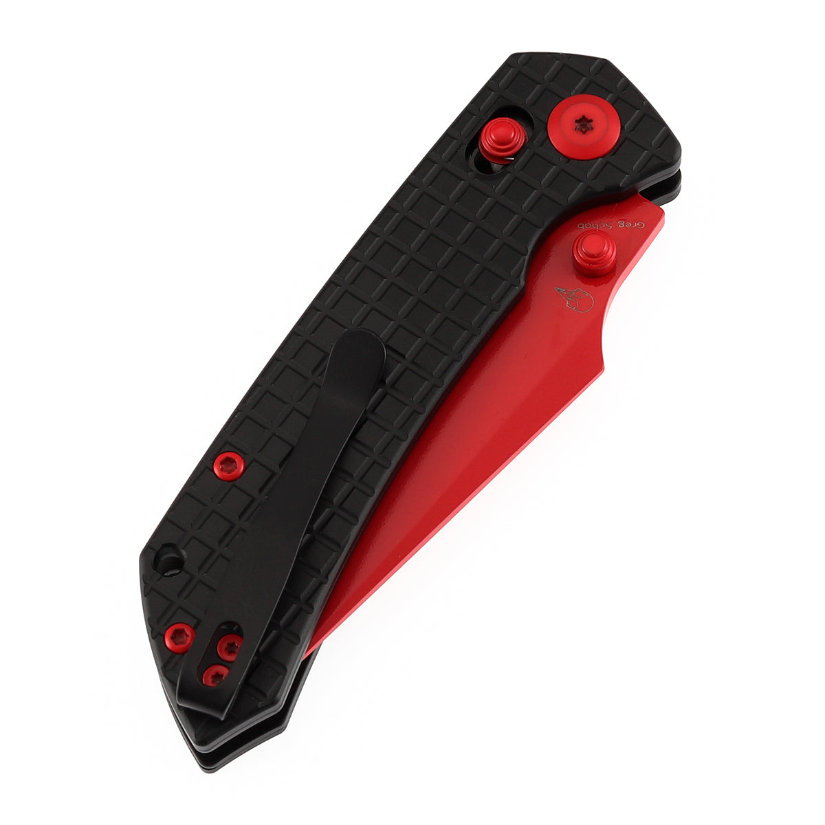 Tenable Fenrir Cross Bar Lock Folding Knife| Blcak Aluminum with Frag Pattern | Red Coated Nitro-V Blade | T1034V10