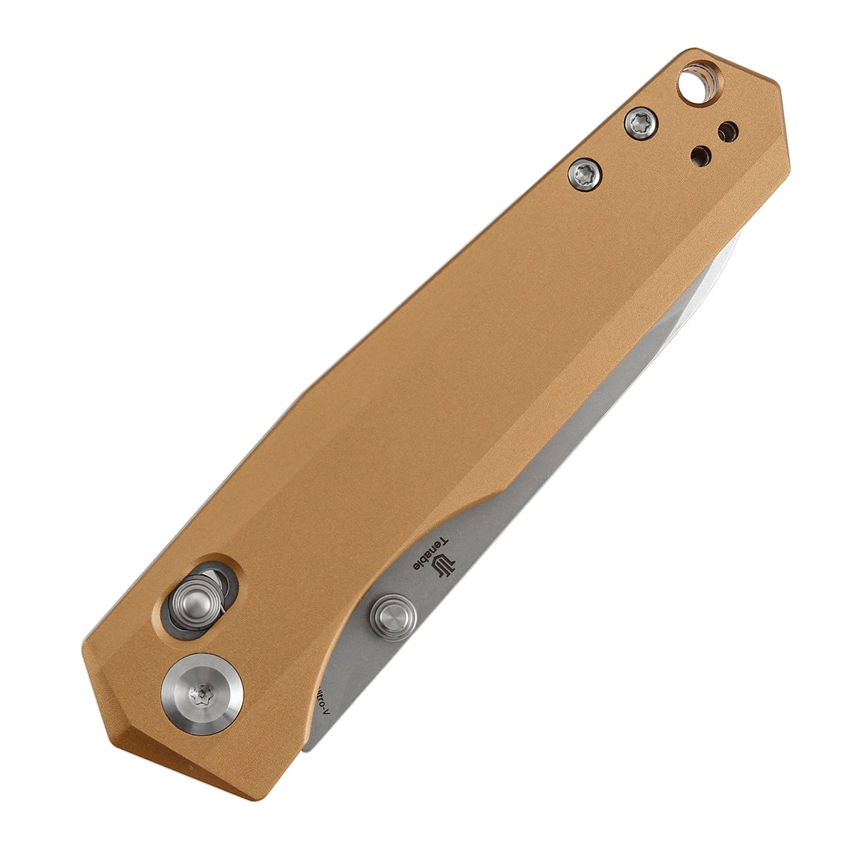 Tenable Beaver Cross Bar Lock Folding Knife Bronze Aluminum Handle (3.44'' Stonewashed Nitro-V Blade) Kim Ning Design-T1105V8