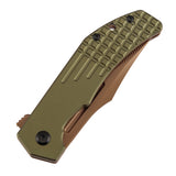 Tenable Orion Flipper Folding Knife |  3.07" Rose Gold Nitro V with CNC Milling Blade | Green Aluminum Handle | JB Stout Design | B1089C2