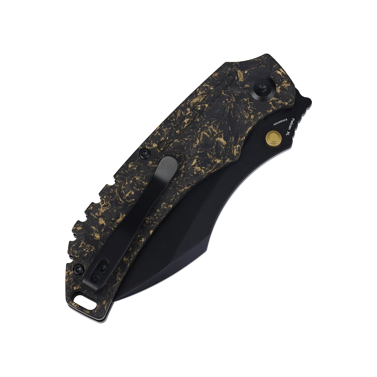 Tenable Pelican XL Folding knife | 3.5" Black TiCn Coated Nitro V Blade | Carbon Fiber with Copper Foil Handle | Kmaxrom Design Design - B0018A4