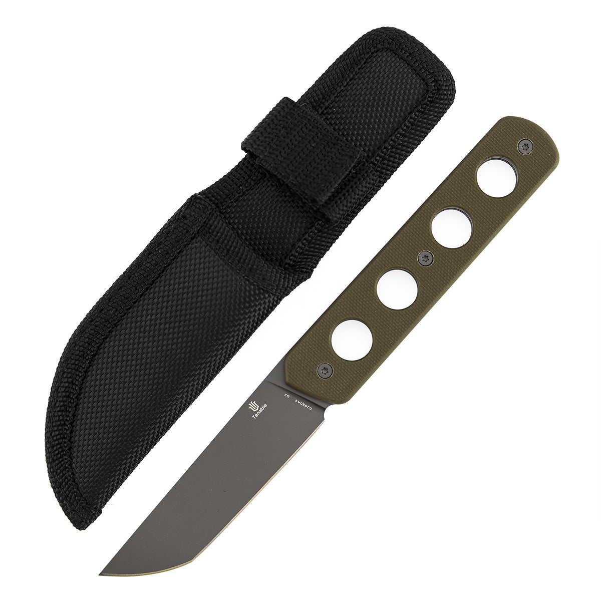 Tenable Foosa Fixed Blade Knife - 3.06'' Gray TiCn Coated D2 Blade | Olive Green G10 Handle | Rolf Helbig Design - G2020A4