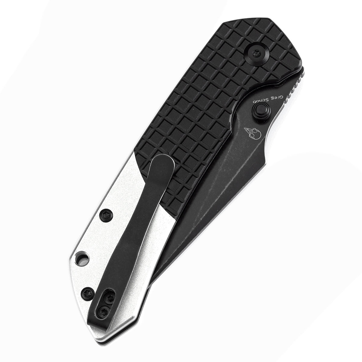 Tenable Button Lock Fenrir Folding Knife Black Frag Pattern & Plain Aluminum Handle (3.45" Blackwash 14C28N Blade) Sparrow Knife Design--T1034S2