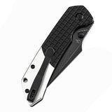 Tenable Button Lock Fenrir Folding Knife Black Frag Pattern & Plain Aluminum Handle (3.45" Blackwash 14C28N Blade) Sparrow Knife Design--T1034S2