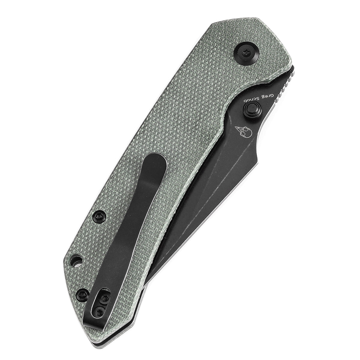 BladeHQ Exclusive Tenable Fenrir Button Lock Knife Green Micarta (3.4" Black SW 14C28N) T1034F5