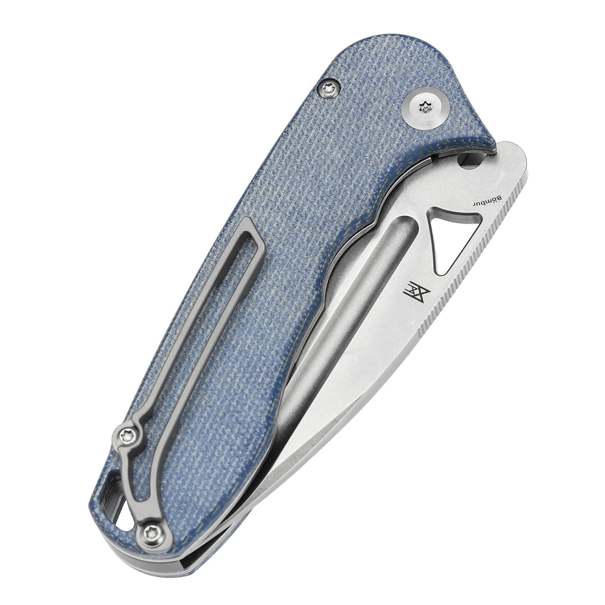 Tenable Bömbur Folding Knife Blue Micarta Handle (3.53''  Stonewashed D2 Blade) Midgards Messer Design--T1054A5