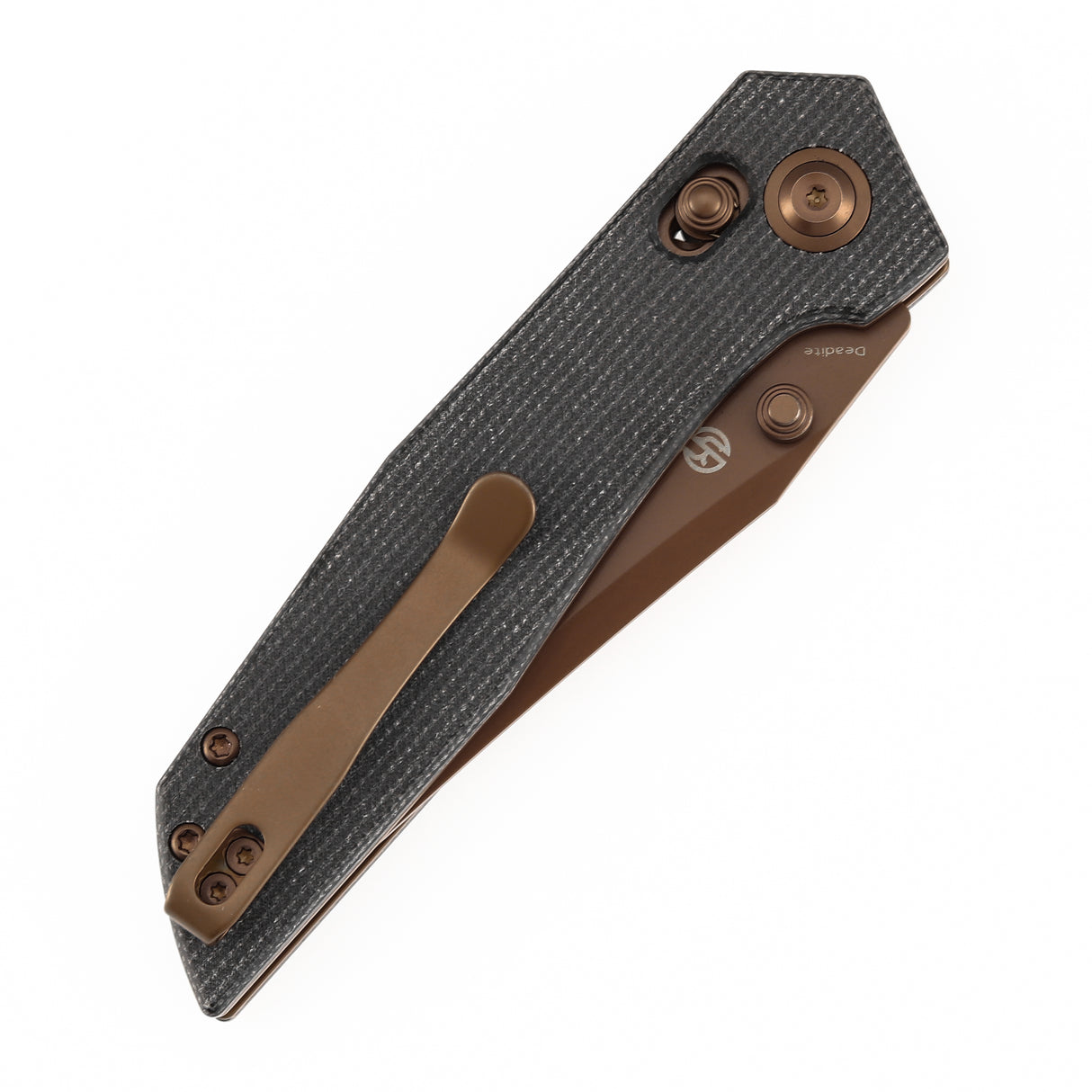 Tenable Deadite Cross Bar Lock Knife | 3.52" Rose Gold 14C28N Blade | Black Micarta Handle | TuffKnives Design - B1081V3