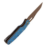 Tenable Tuckamore Folding Knife | 3.54" Rose Gold Nitro V | Blue & Yellow Vortex Micarta | Jonathan Styles Design - B1052A3