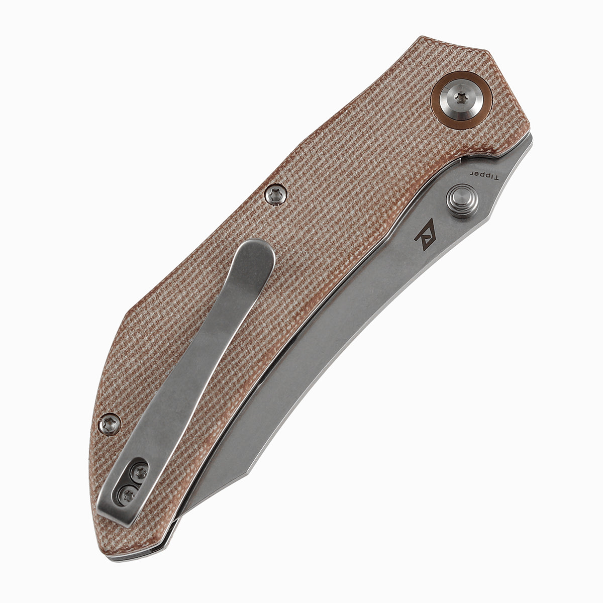 Tenable Tipper Folding Knife | 3.39'' Stonewashed Nitro V Blade | Brown Micarta Handle | Edgy Bladeworks Design | B1079A3