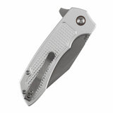 Tenable Entity - Button Lock - 3.52'' Stonewashed 14C28N - Silver Aluminum with Checkered Texture - Nalu Knives - B1036F3