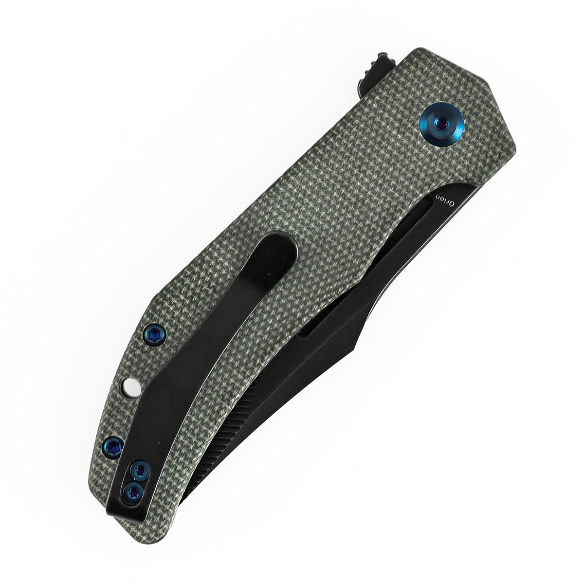 Orion Flipper Folding Knife | Green Micarta Handle | 3.07" Blackwash Nitro V with CNC Milling Blade | JB Stout Design | B1089C4