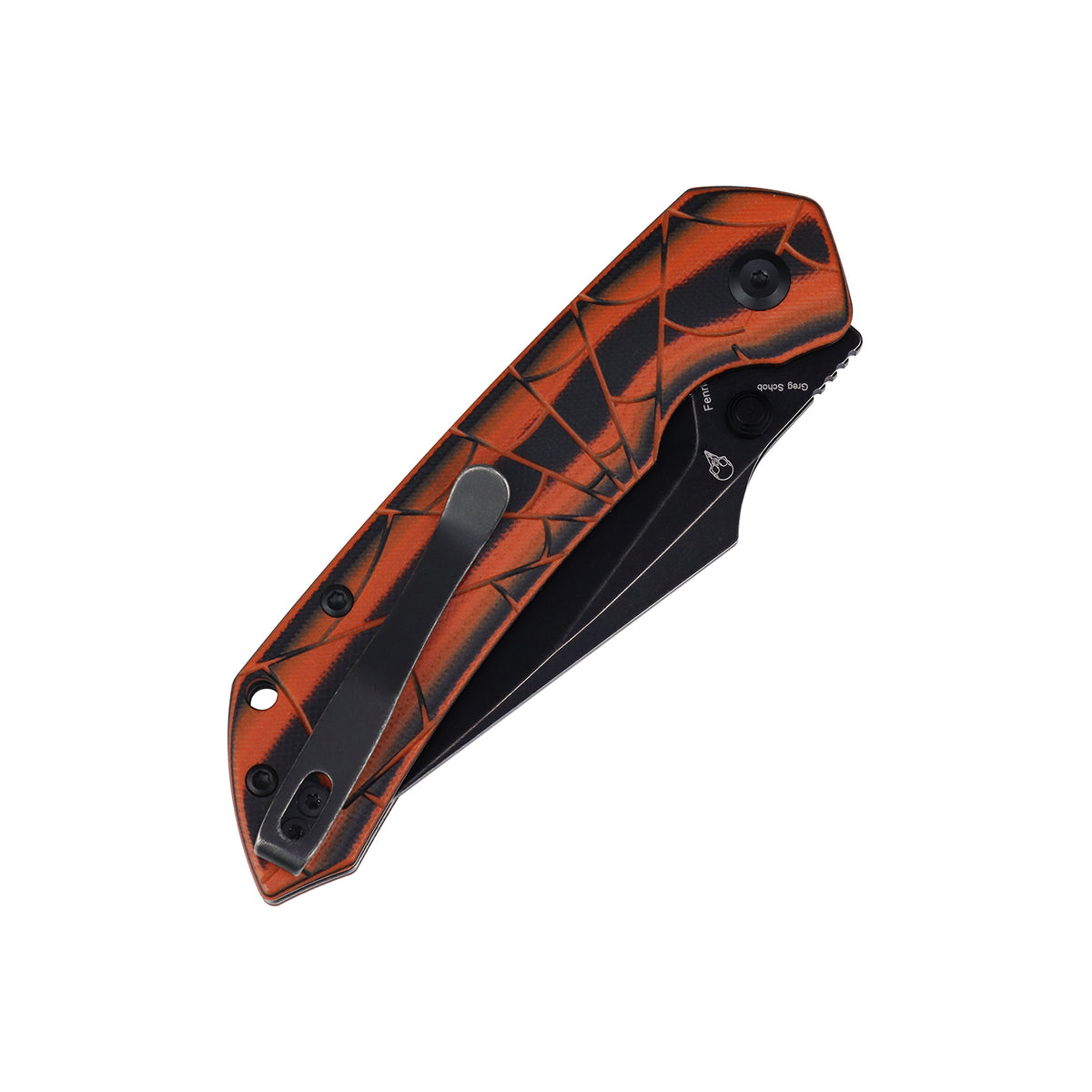 Tenable Fenrir Folding Knife | Top Liner Lock | 3.4" Blackwash Nitro-V Blade | Orange & Black G10 with 3D Spiderweb Texture Handle | Sparrow Knife Design - B1034HC5