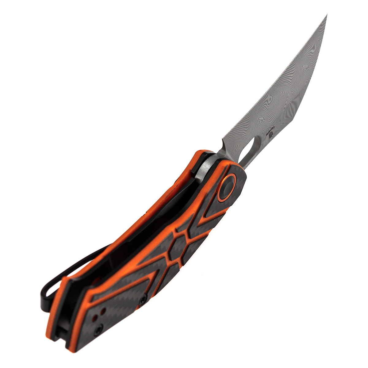 Pre-Order ：Ships by Aug. 10 | Tenable Osprey Folding Knife | 2.22" Water Ripple Damascus | Twill Carbon Fiber & Orange G10 Handle | Triple Stripe Knives Design - B2087A4