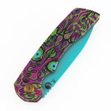 Tenable Kryo Cross Bar Lock Jade G10 with Purple Undead Print Handle | 3.58‘’ Blue Coated 14C28N Blade| Kim Ning Design - T1001V9