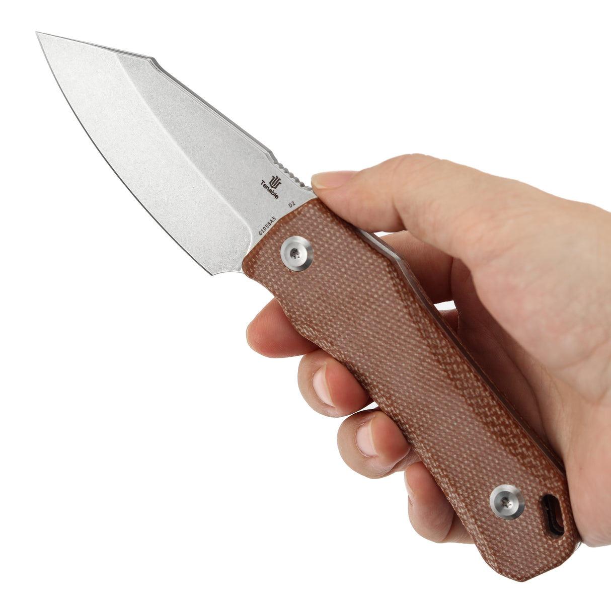 Tenable Loki Fixed Blade Knife |2.99" Stonewashed D2 Blade | Brown Micarta Handle | Steven Dunnuck Design | G1058A5