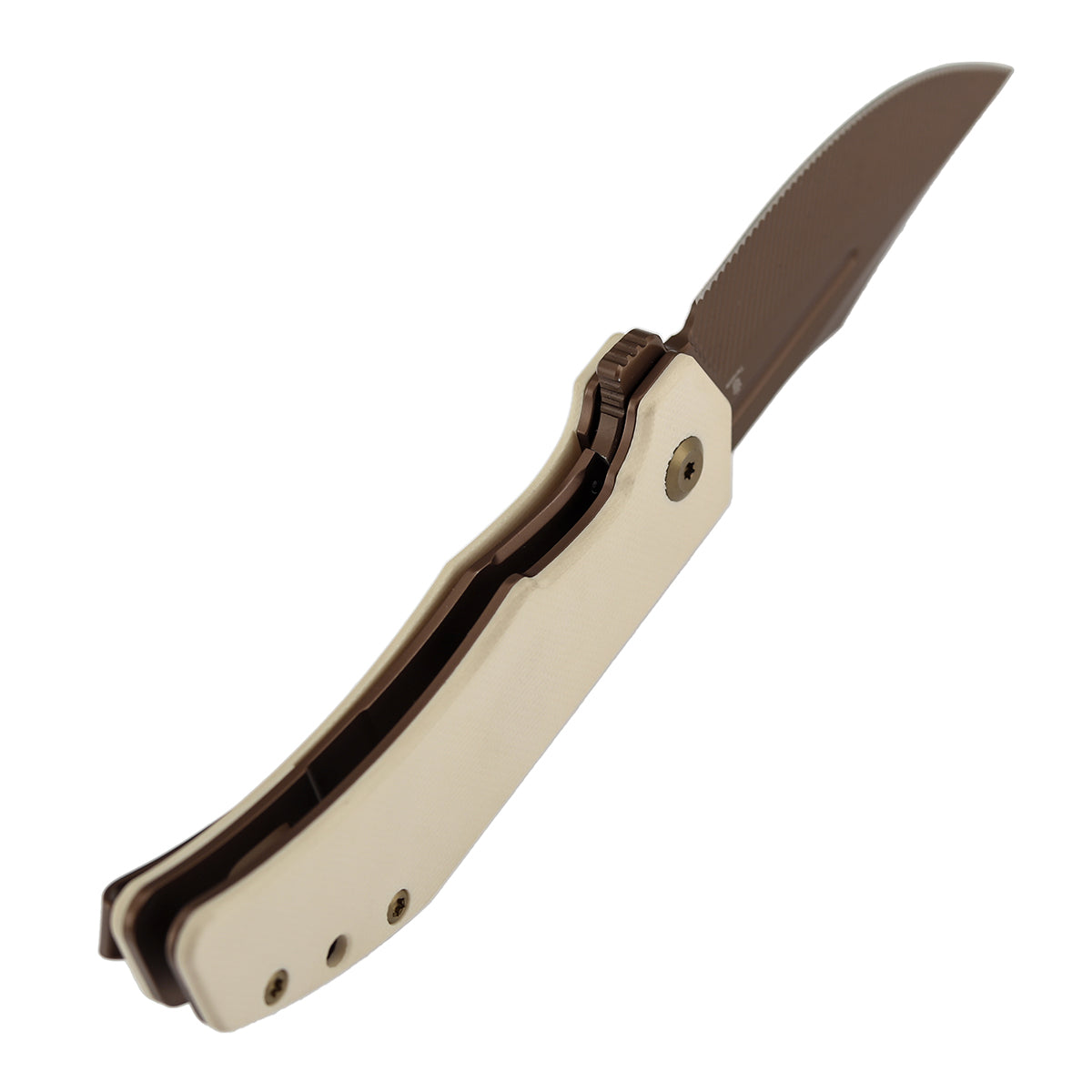 Tenable Orion Flipper Folding Knife | Ivory White G10 Handle | 3.07" Rose Gold Nitro V with CNC Milling Blade | JB Stout Design | B1089C5