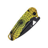 Tenable Bömbur Halloween Limited Edition Folding Knife | 3.53" Blackwash D2 Blade | PC with Yellow Spiderweb Pattern Handle | Midgards Messer Design - T1054A9