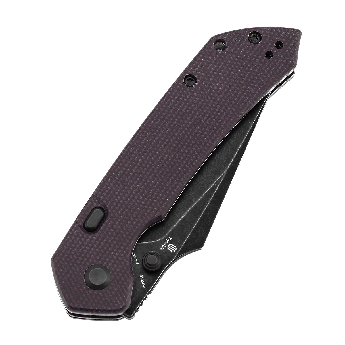 Tenable Fenrir Top Liner Lock Folding Knife| Purple Micarta | 3.48“ Blackwashed Nitro-V Blade | Sparrow Knife Design | B1034H1