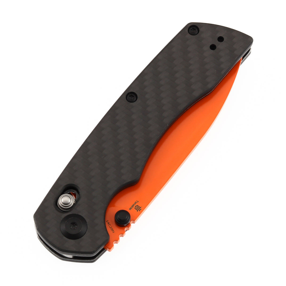 Tenable Kryo Cross Bar Twill Carbon Fiber+G10 Handle | 3.58‘’ Orange Coated 14C28N Blade | Kim Ning Design-T1001V12