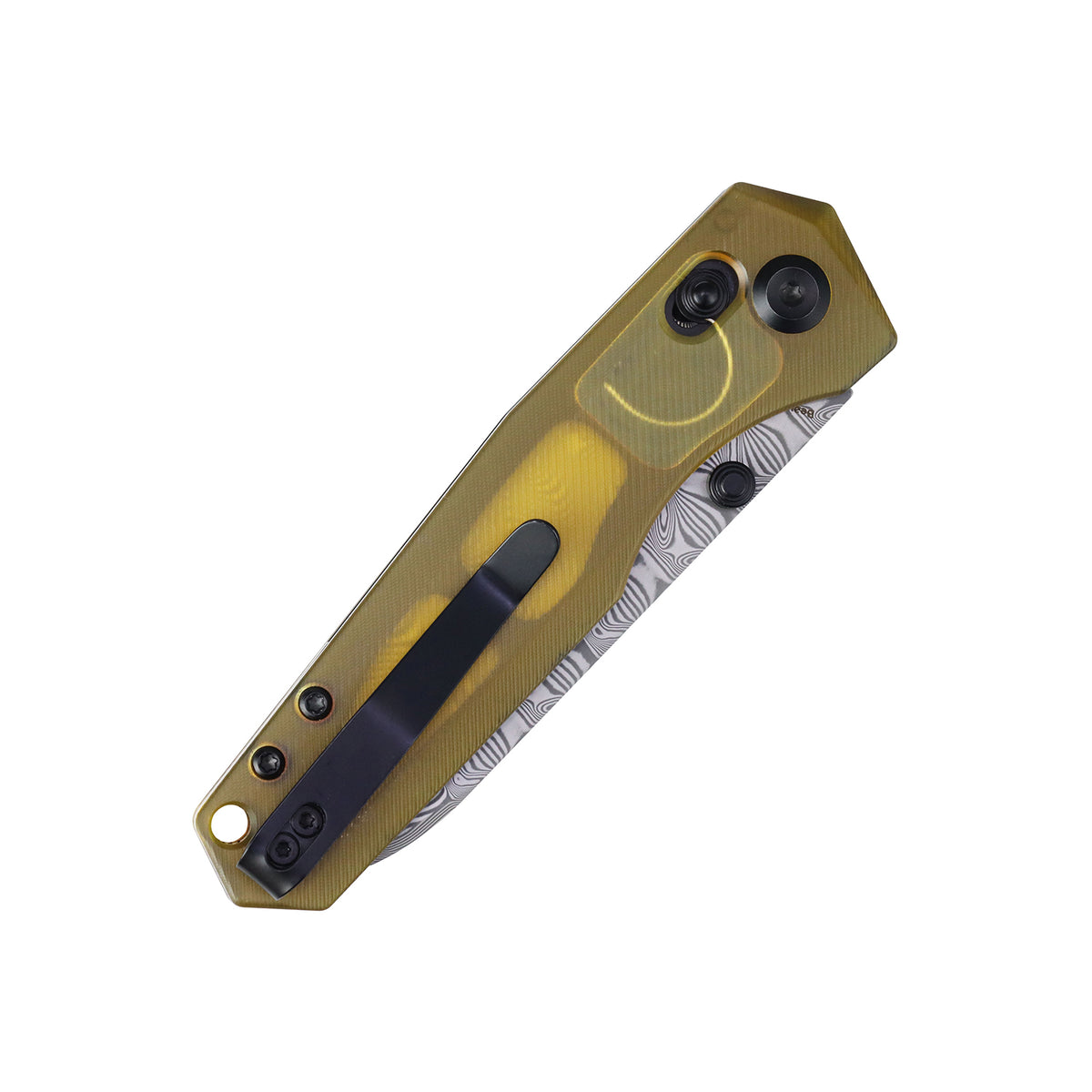 Tenable Beaver CrossBar  Folding Knife | 3.44'' Water Ripple Damascus Blade | Amber PEI/Ultem Handle | Kim Ning Design-T1105V6